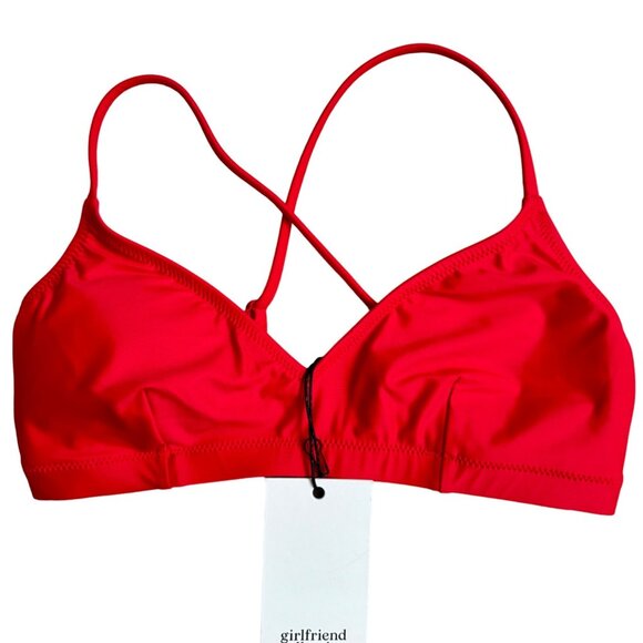 Girlfriend collective swimwear top padded size small red color criss cross new - Picture 1 of 7